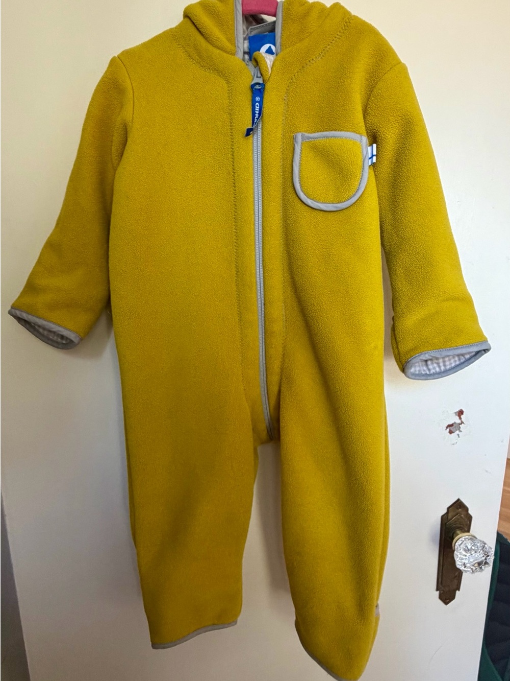 Children's Hooded One-Piece Fleece Romper - Mustard Yellow